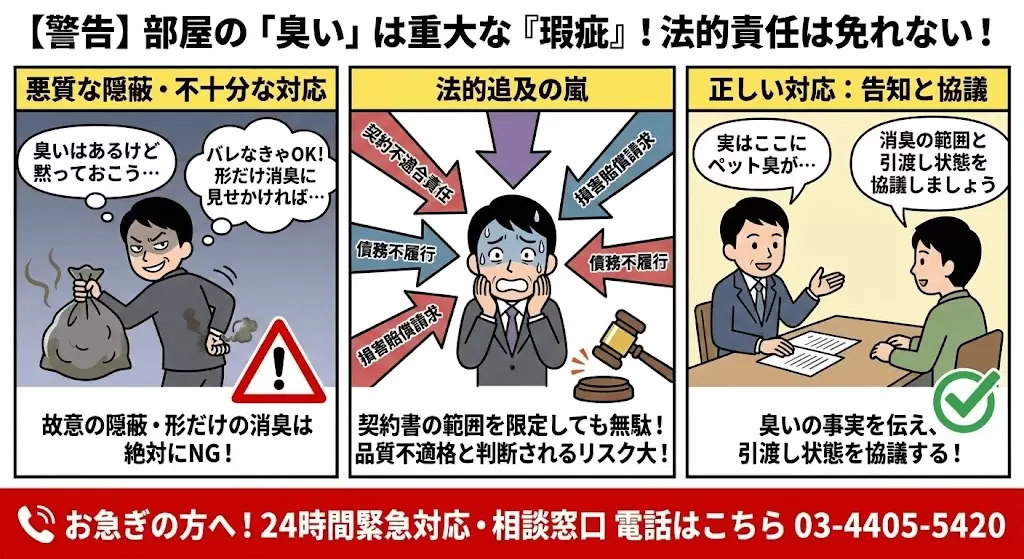 臭いがあるのを知っていながら隠すと責任問題