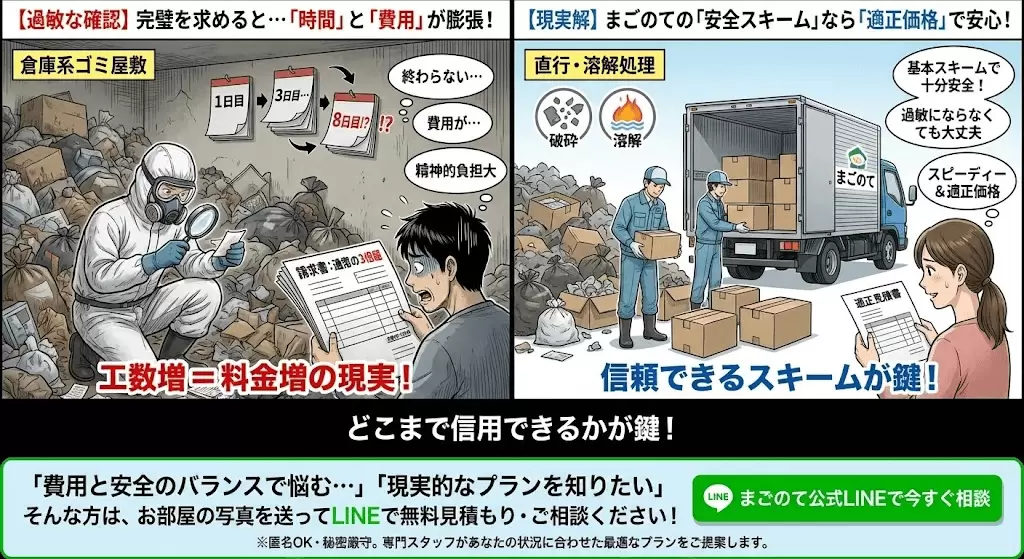 確認や選別が多いとお片付け料金は高くなる