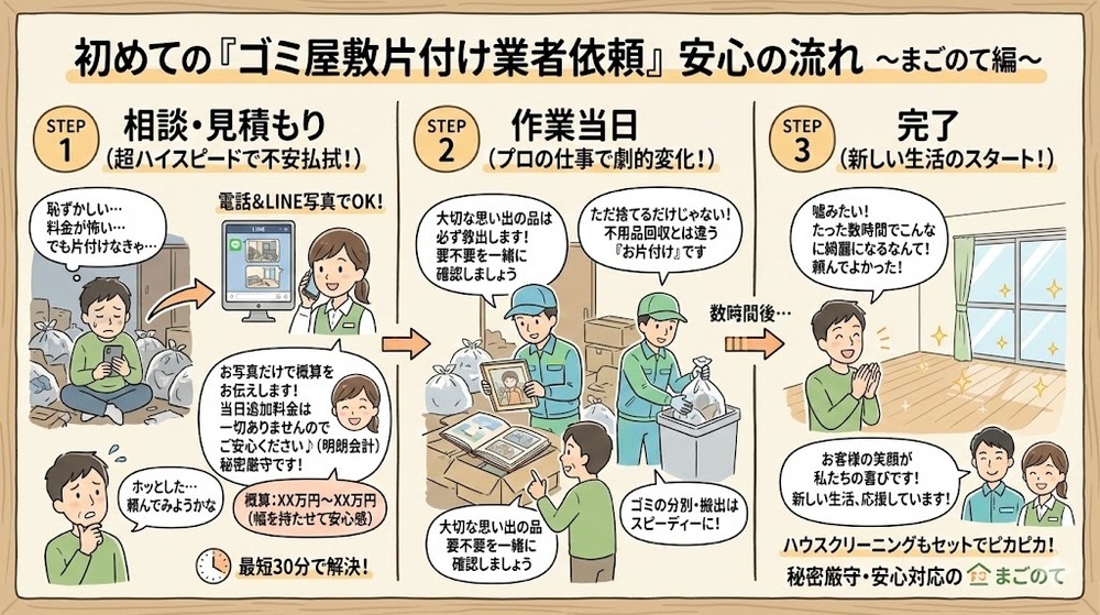 ゴミ屋敷のお片付けを通してお客様を笑顔にする業者まごのて