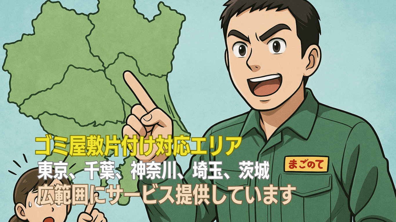 まごのてのゴミ屋敷片付けは東京都、神奈川、埼玉、千葉、茨城全域で対応できます