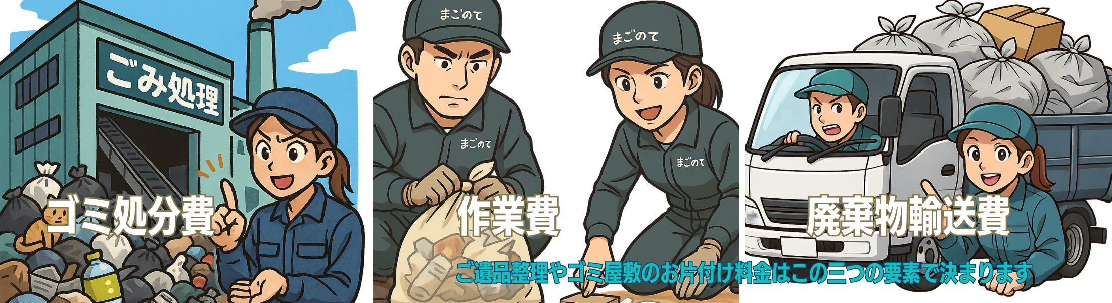 1.処分費(家財の量) 2.作業費(人件費) 3.トラック輸送費
