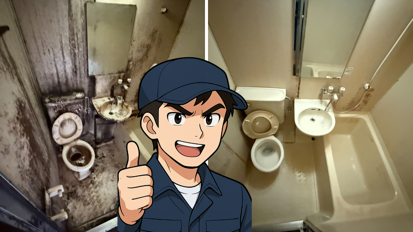 尿石ガッチリのトイレを蘇らせるプロの技