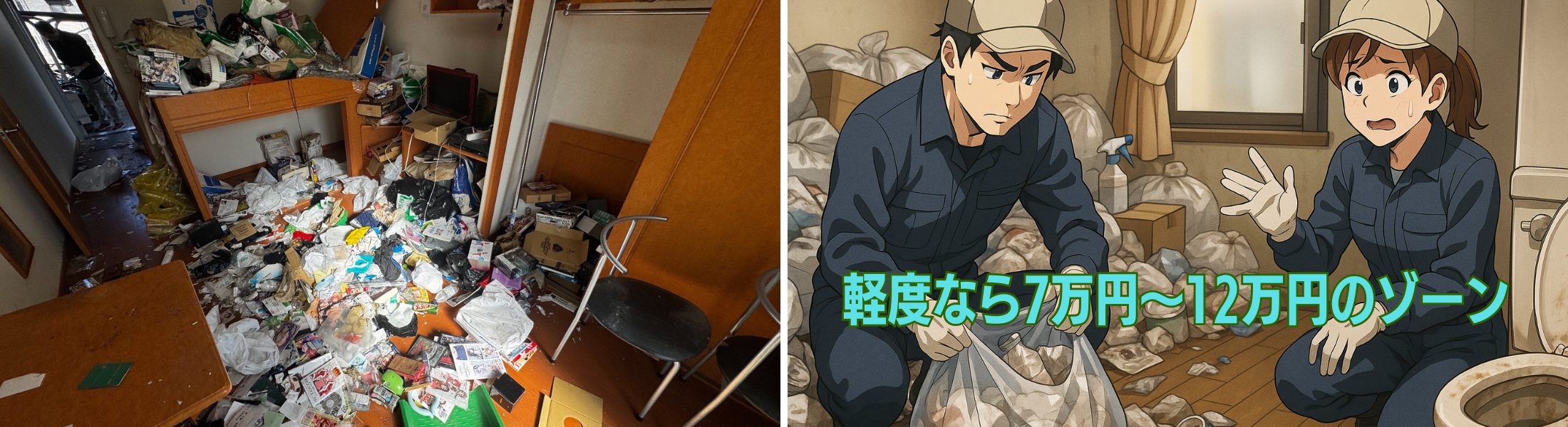 ゴミ屋敷片付け7万円～12万円のレンジ
