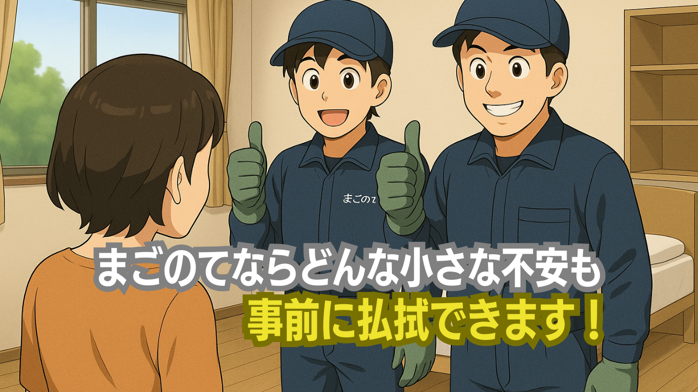 部屋のお片付け依頼の不安を事前に払拭できるのはまごのてだけ