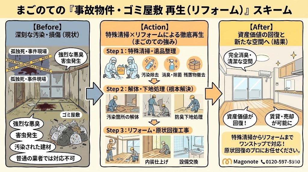まごのての事故物件再生スキーム図