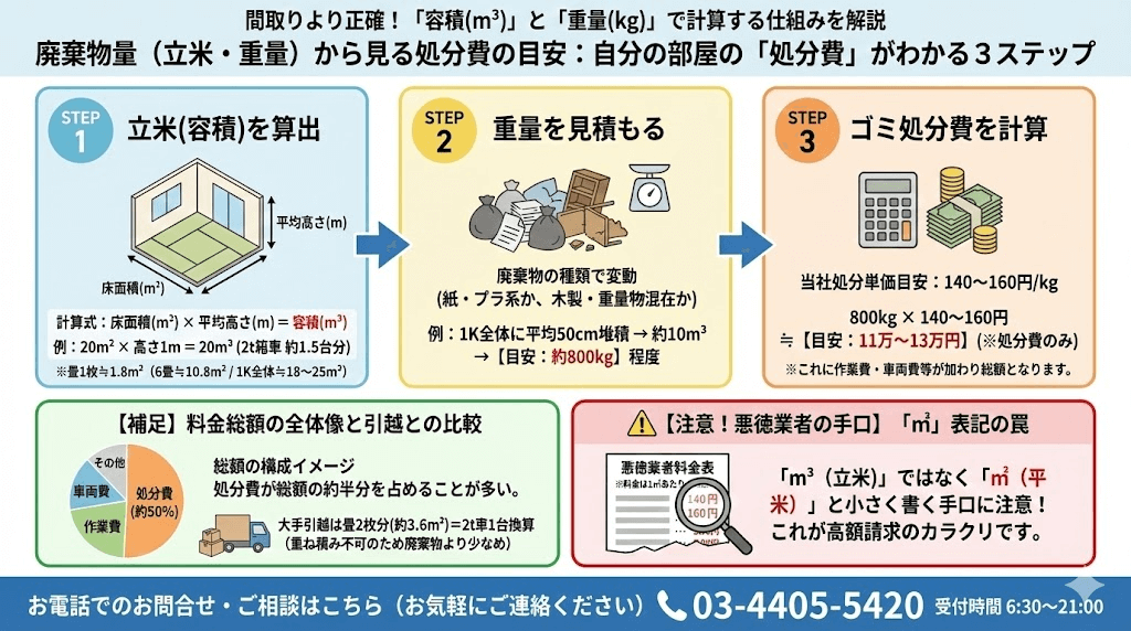 ゴミ屋敷片付けのゴミ処分費の算出方法