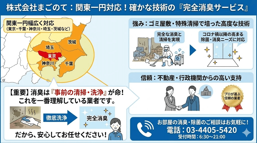 「まごのて」の消臭サービスエリア：東京、千葉など関東圏全域