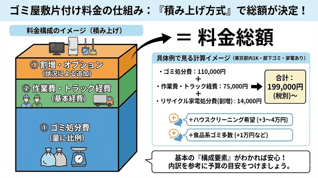ゴミ屋敷片付け料金は積上げ方式で決定
