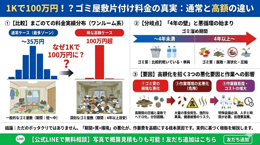 ワンルームの高額お片付け