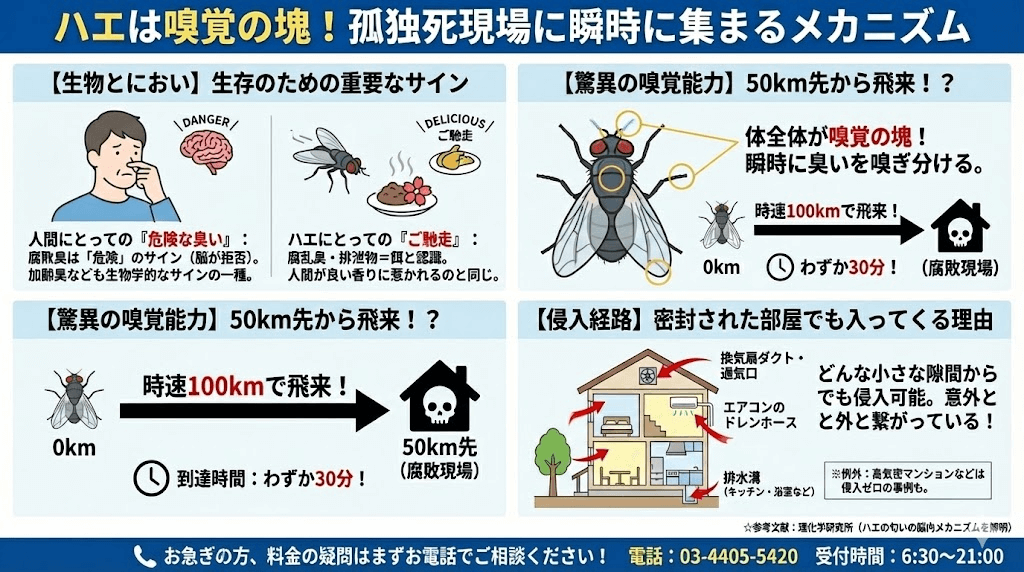 ご遺体痕にハエが寄ってくる
