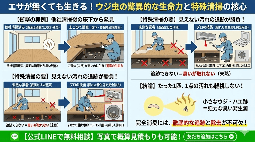 ハエの痕跡を追いかけて洗浄しないとにおいは消えない