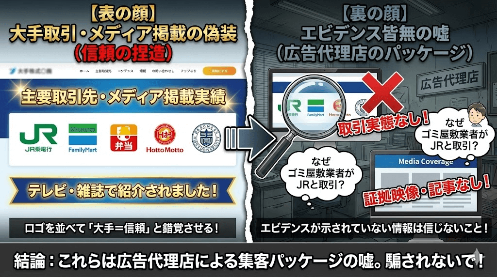 社屋もないようなゴミ屋が大手と取引等あるわけない