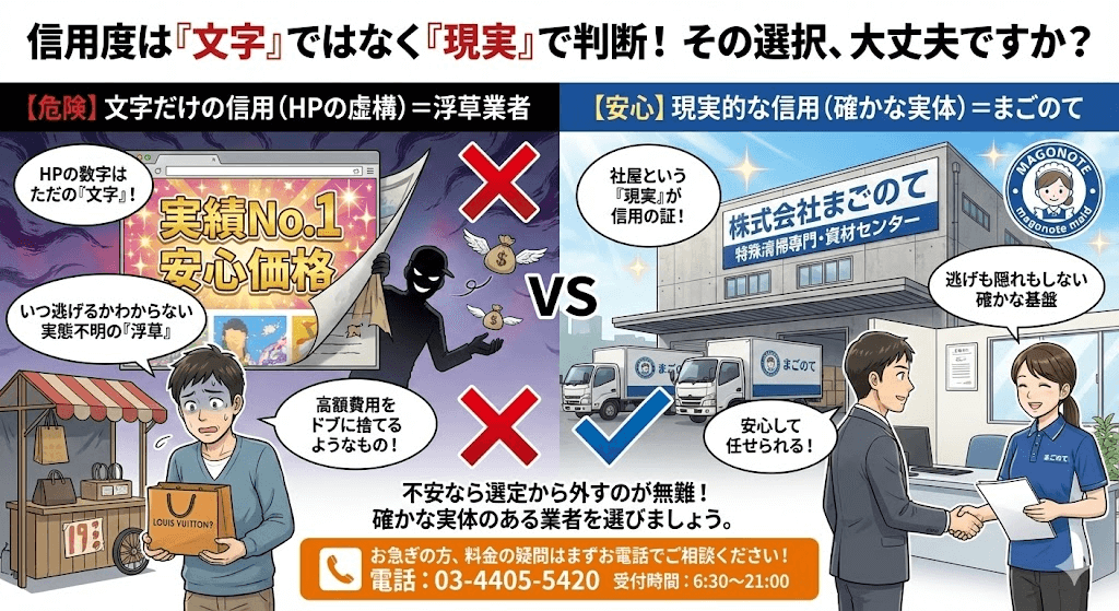 特殊清掃や遺品整理業者選びはサイトの文言を信用しない