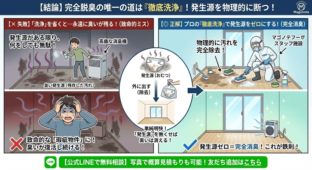 においは自然に消えない