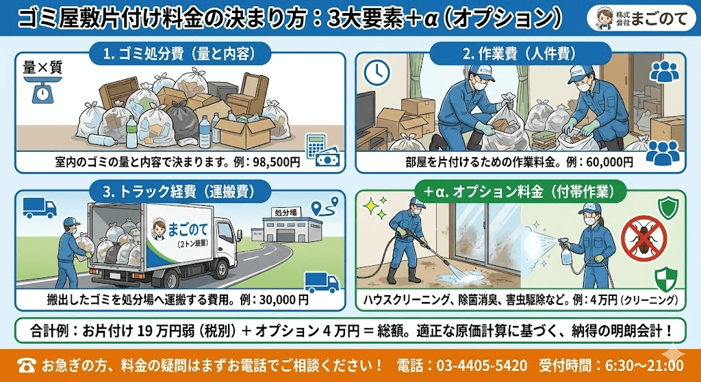 まごのてのゴミ屋敷片付け料金の決定方法の図