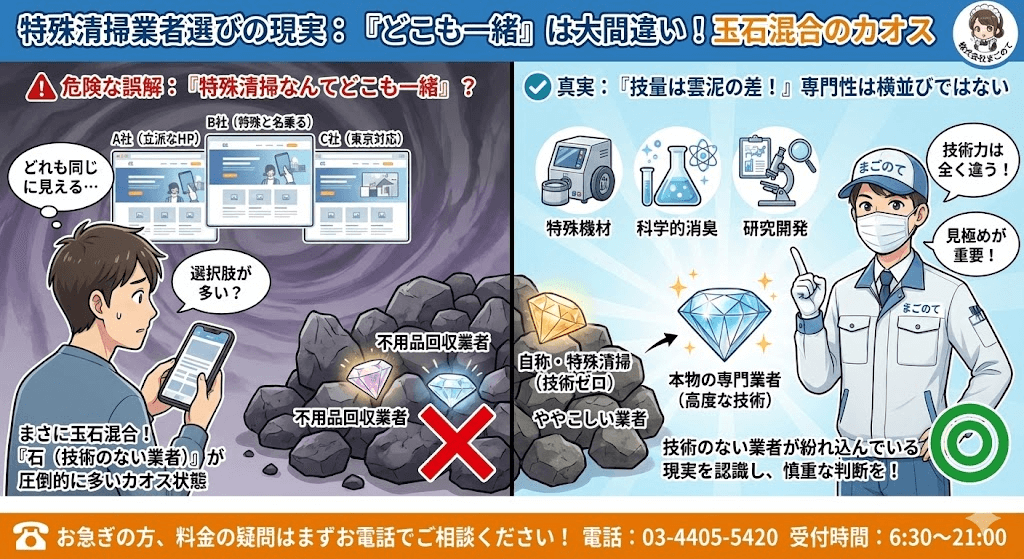 特殊清掃業者は技術がない業者が90%