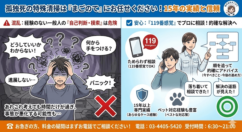 孤独死が発覚したらまずは「まごのて」に電話