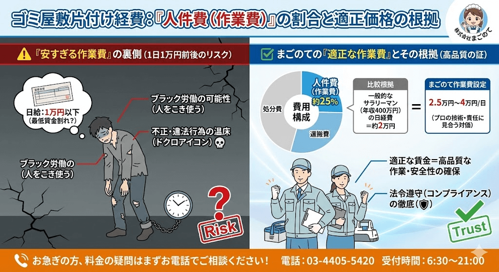 ゴミ屋敷片付けや遺品整理は労働集約産業なので人件費率は高い