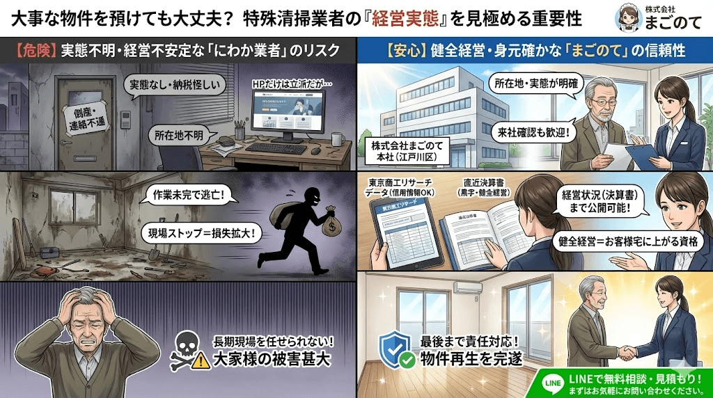 社屋も無いような自称特殊清掃業者も多い