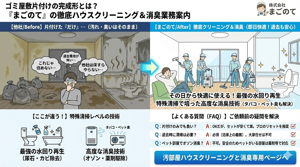 ゴミ屋敷や汚部屋のハウスクリーニングと室内消臭