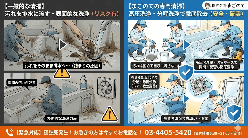 浴室特殊清掃では高圧洗浄は必須