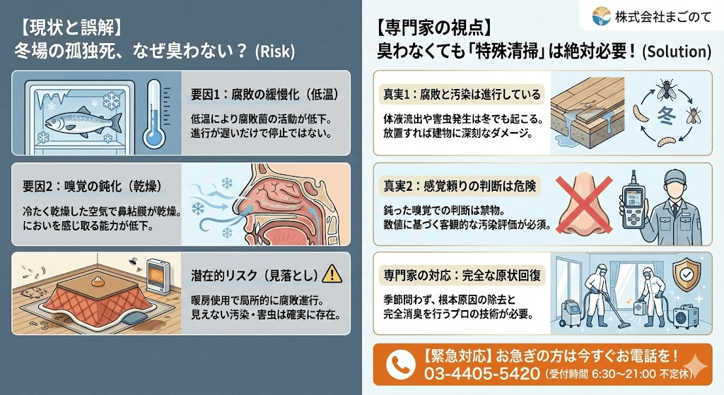 冬場の孤独死でも必ず特殊清掃はしよう