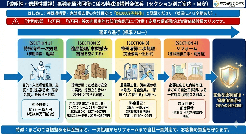 特殊清掃の流れと料金をご案内します