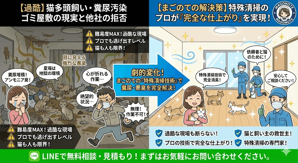 犬猫ペット系のゴミ屋敷片付けもお任せください