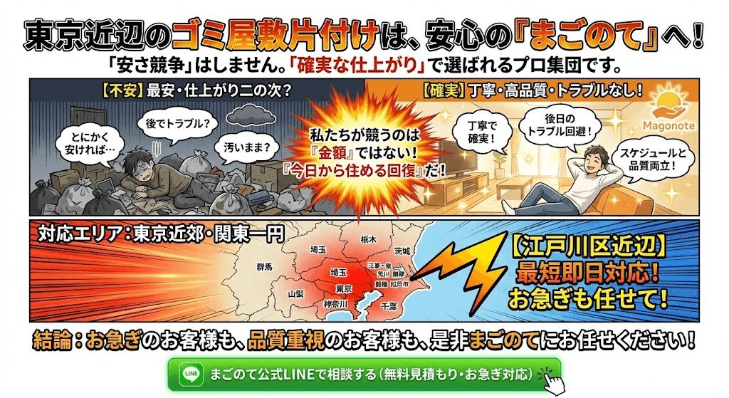東京近辺のゴミ屋敷片付けはまごのてにお任せください。