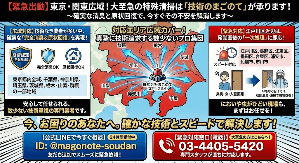 まごのては東京関東で大至急の特殊清掃をします