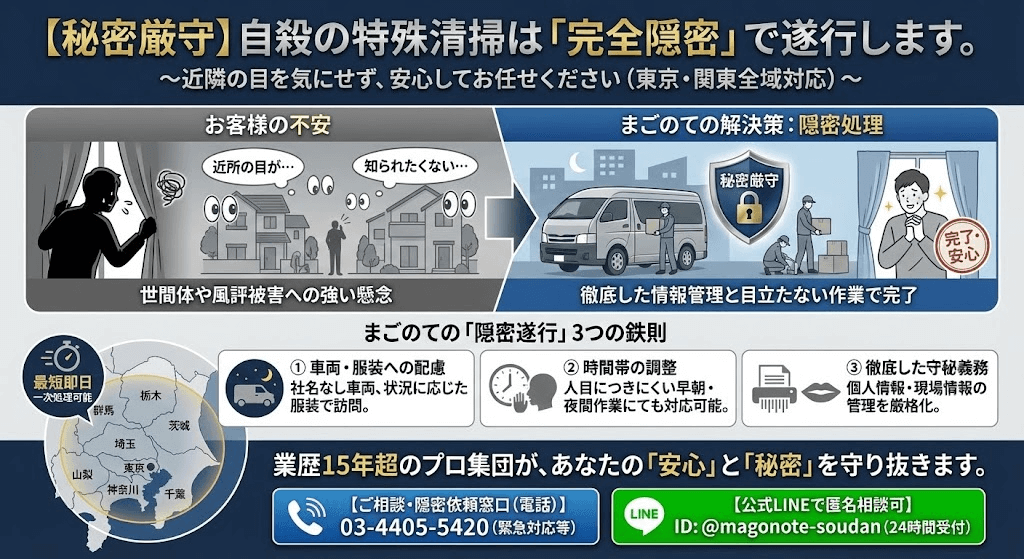 自殺の特殊清掃は隠密裏に処理します
