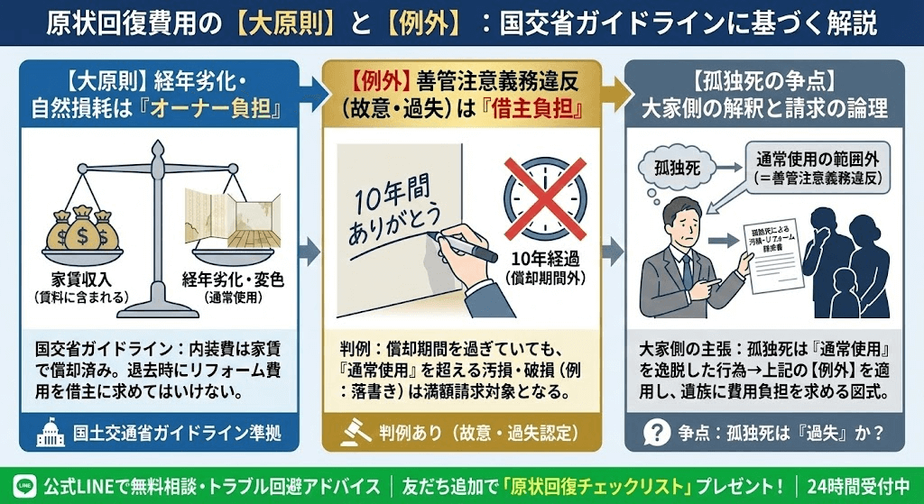 孤独死は通常使用を超えることかが争点