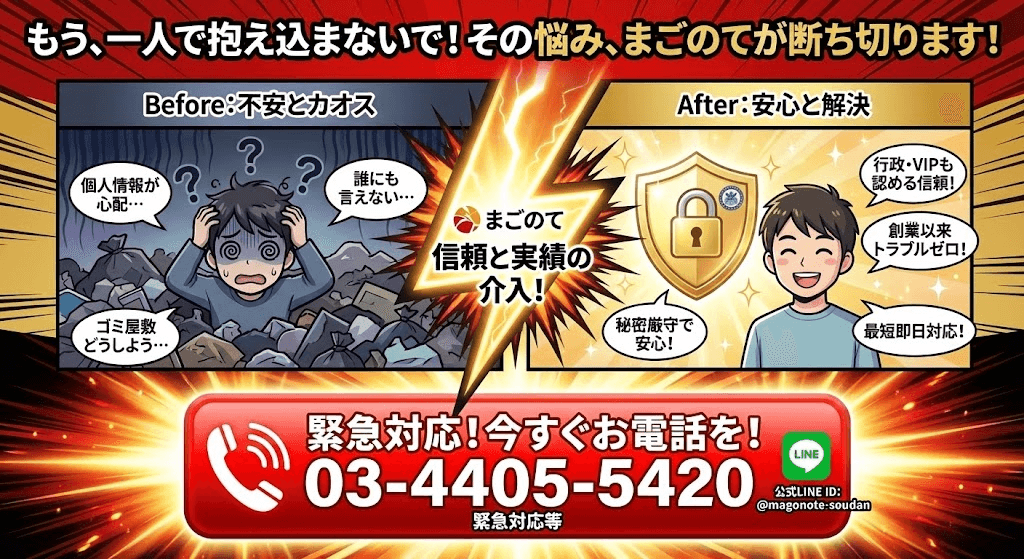 まごのてのゴミ屋敷片付けは東京都、神奈川、埼玉、千葉、茨城全域で対応できます