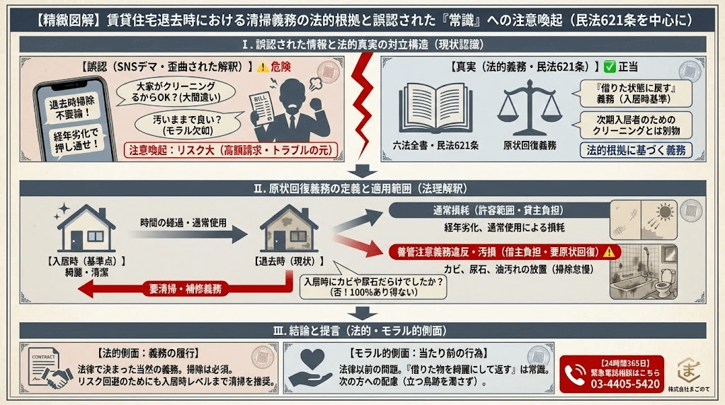 退去時に部屋を綺麗にすることは法律で決まってます