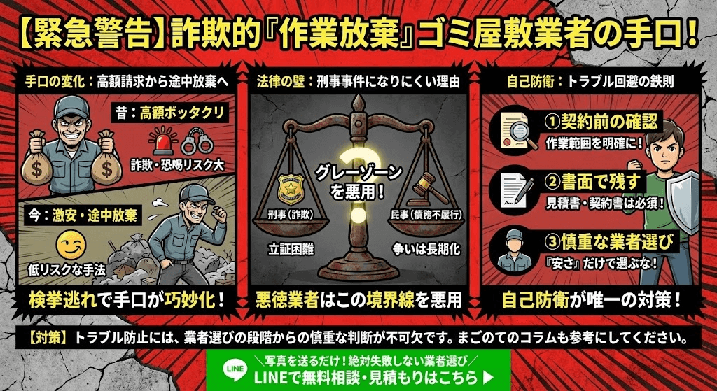 途中で作業をやめるゴミ屋敷片付け業者