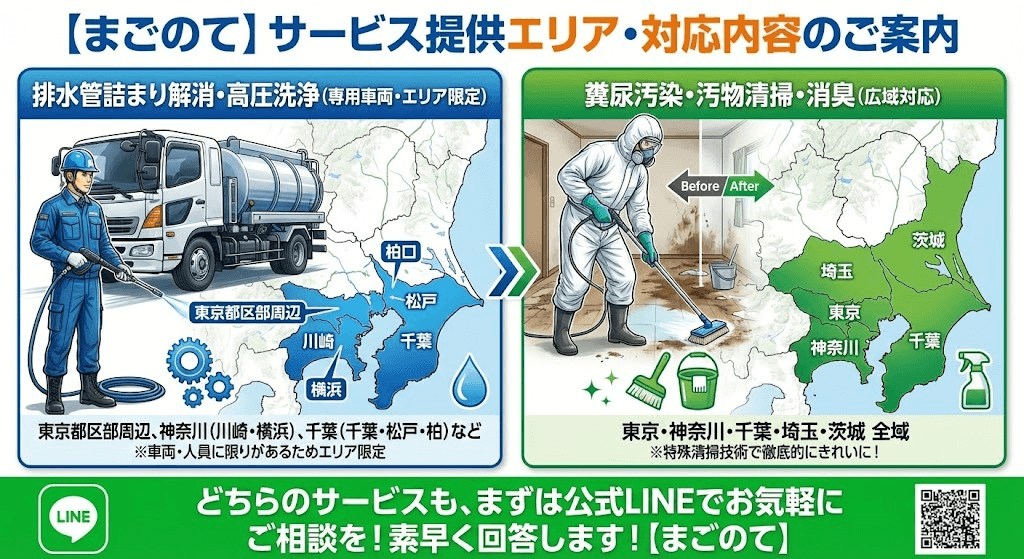 東京、神奈川、千葉、埼玉、茨城で排水管の高圧洗浄