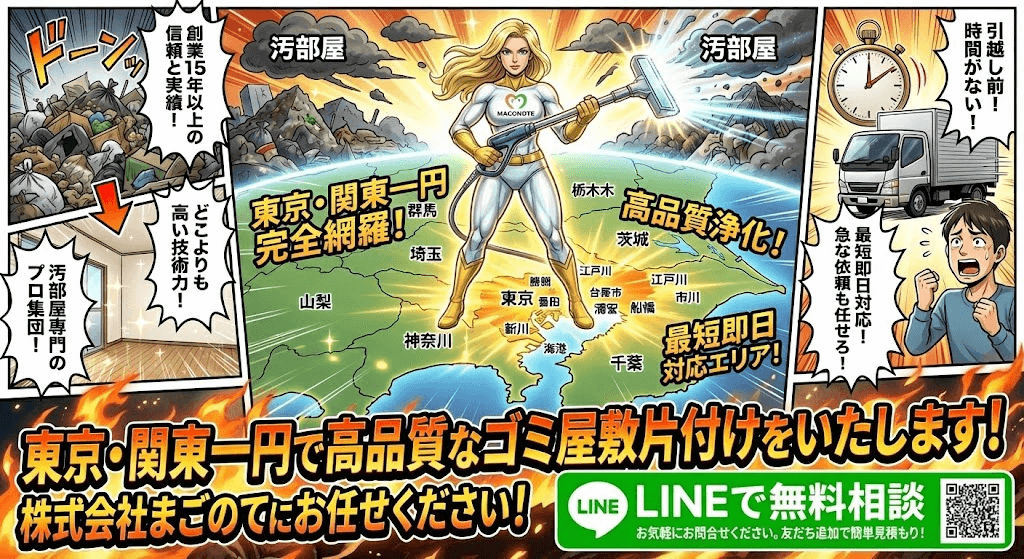 まごのてのゴミ屋敷片付けは東京都、神奈川、埼玉、千葉、茨城全域で対応できます