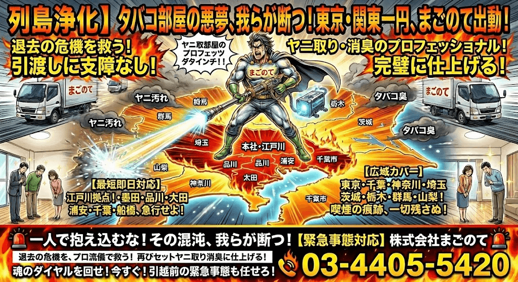 タバコ部屋クリーニングや消臭は東京一円で対応します