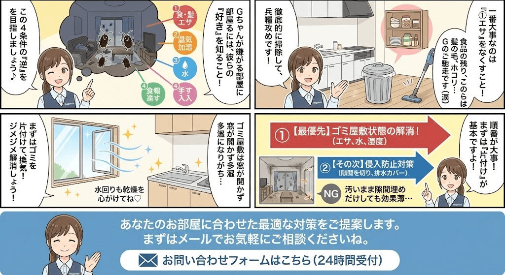 ゴキブリ対策より部屋のお片付け！