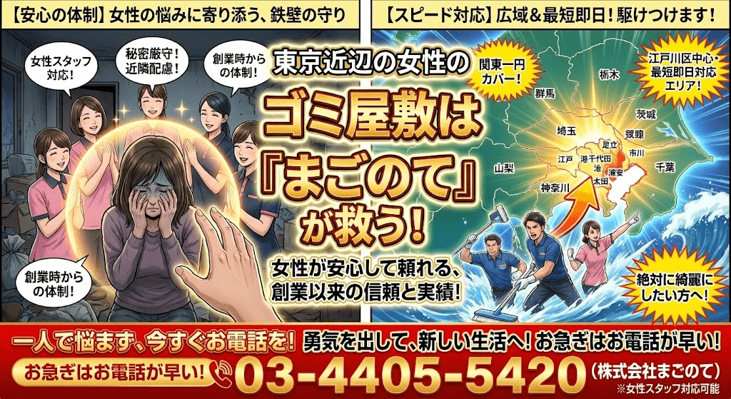 東京の女性ゴミ屋敷片付け迅速対応します