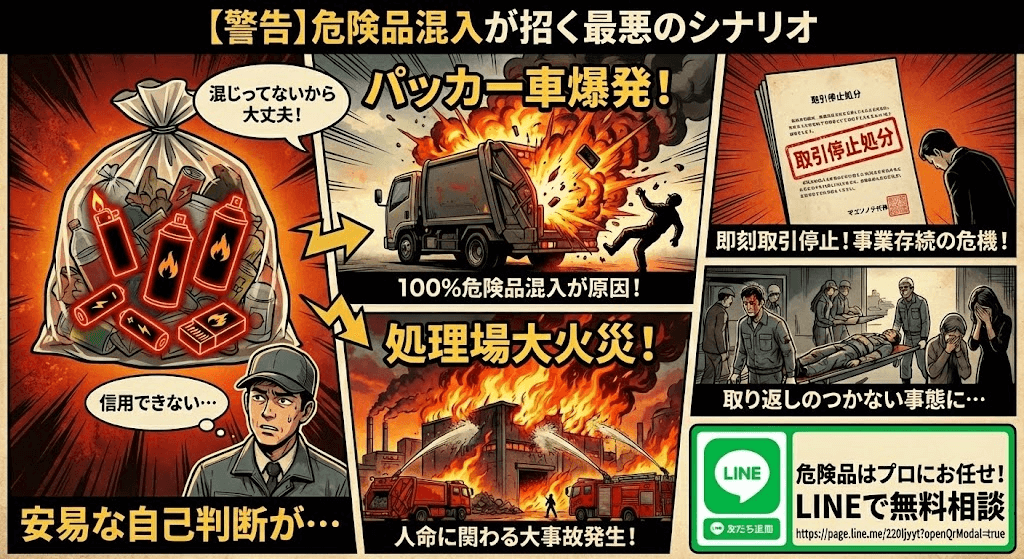 危険品混入は火災事故につながる