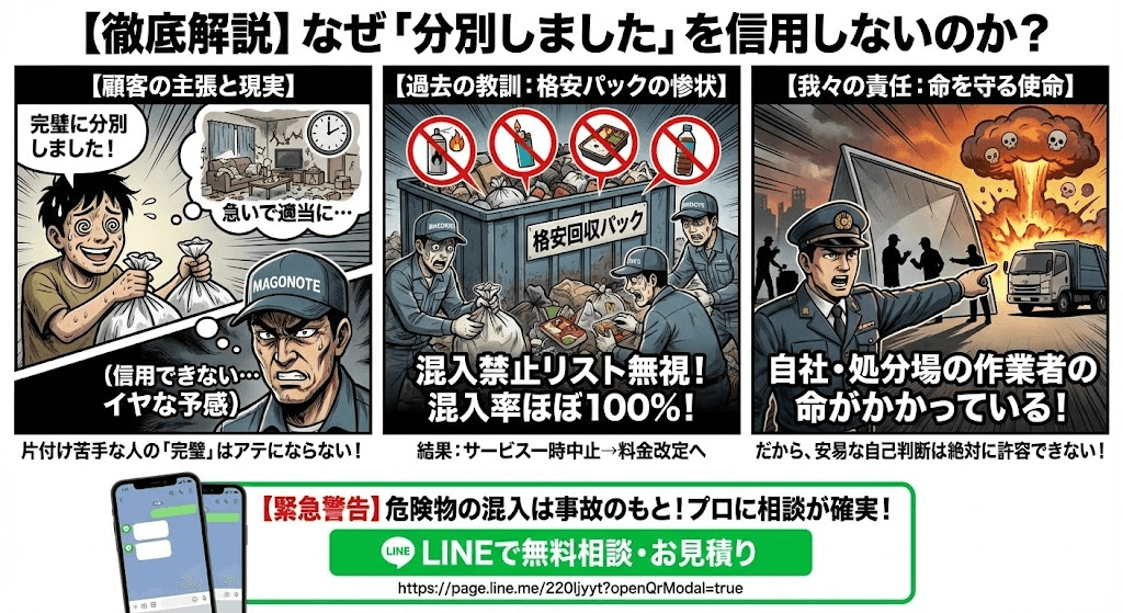 お客様のゴミの分別済みは信用しない