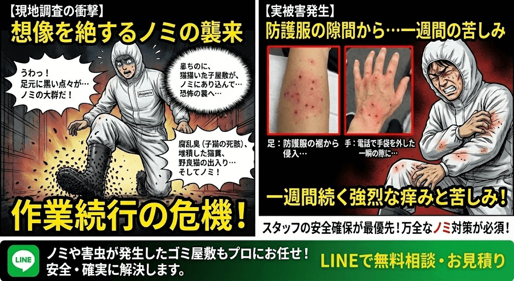 ノミに刺されたゴミ屋敷片付け現場