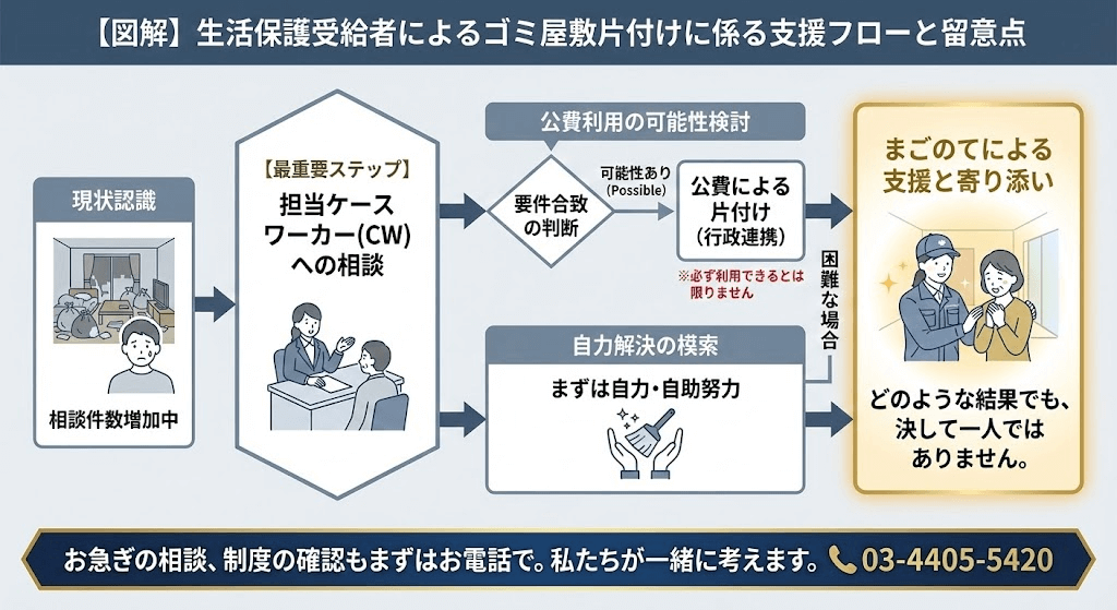 生活保護でどうしても自力片付けが困難な場合は相談しよう