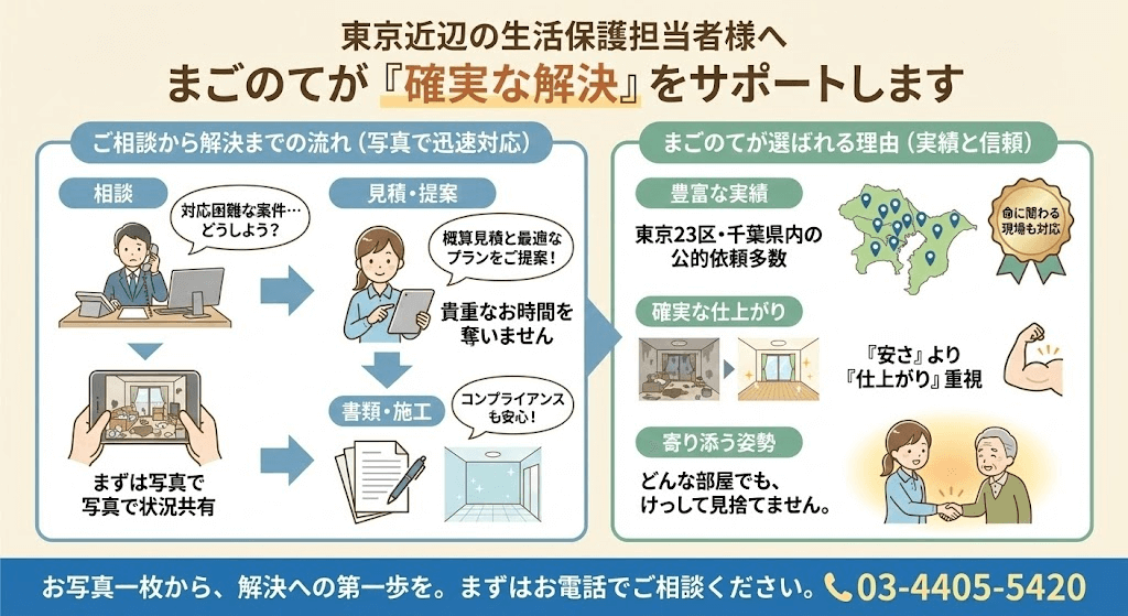 生活保護担当者様。ゴミ屋敷片付けお任せください