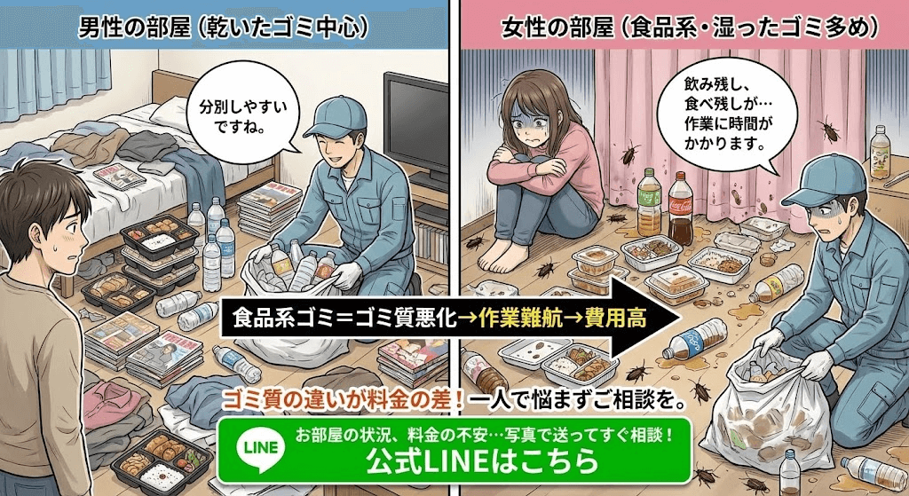 食品系ゴミが多い女性のゴミ屋敷
