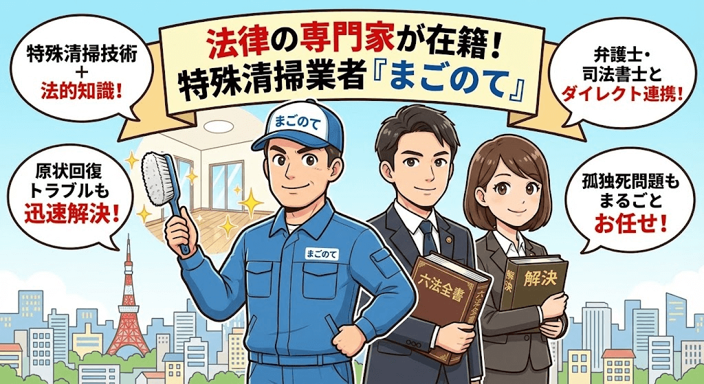 法律の専門家が在籍する心強い特殊清掃業者まごのて