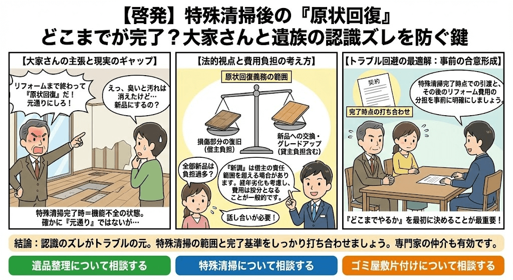 特殊清掃の完成形とリフォームの費用負担