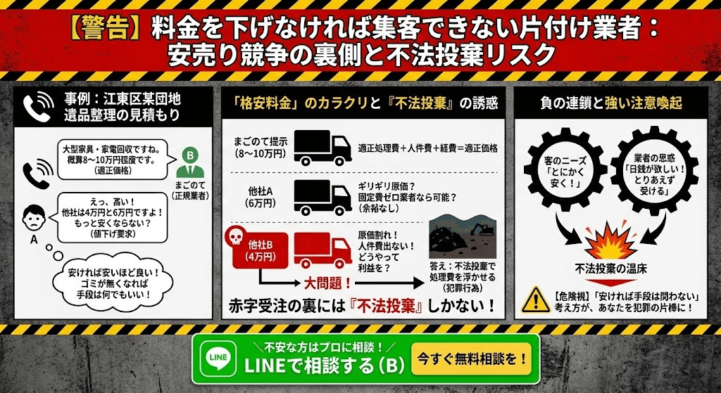 不法投棄前提の料金設定をする片付け業者