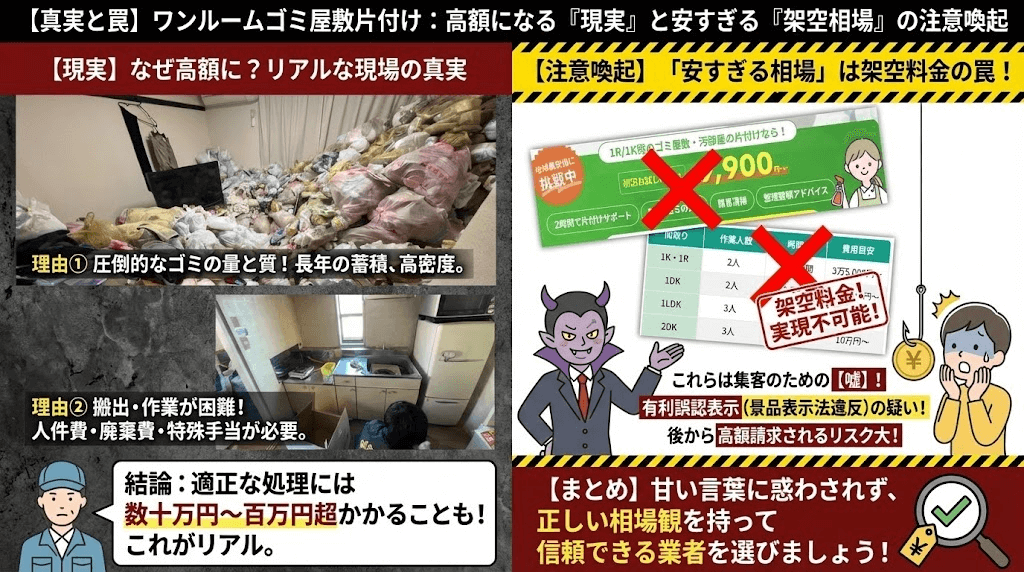 ワンルームゴミ屋敷だから安いということはなく、状況次第では高額化